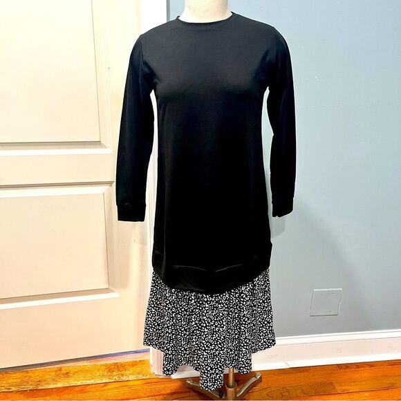 DressKa Black Long Sleeve Drop Waist Leopard Print Midi Dress Size XS/S - Picture 1 of 6